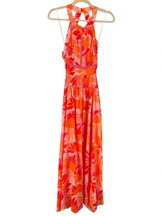 Abel the Label Dresses & Skirts - NEW Abel The Label Anthropologie Rumi Halter Maxi Dress Floral Orange Pink XS